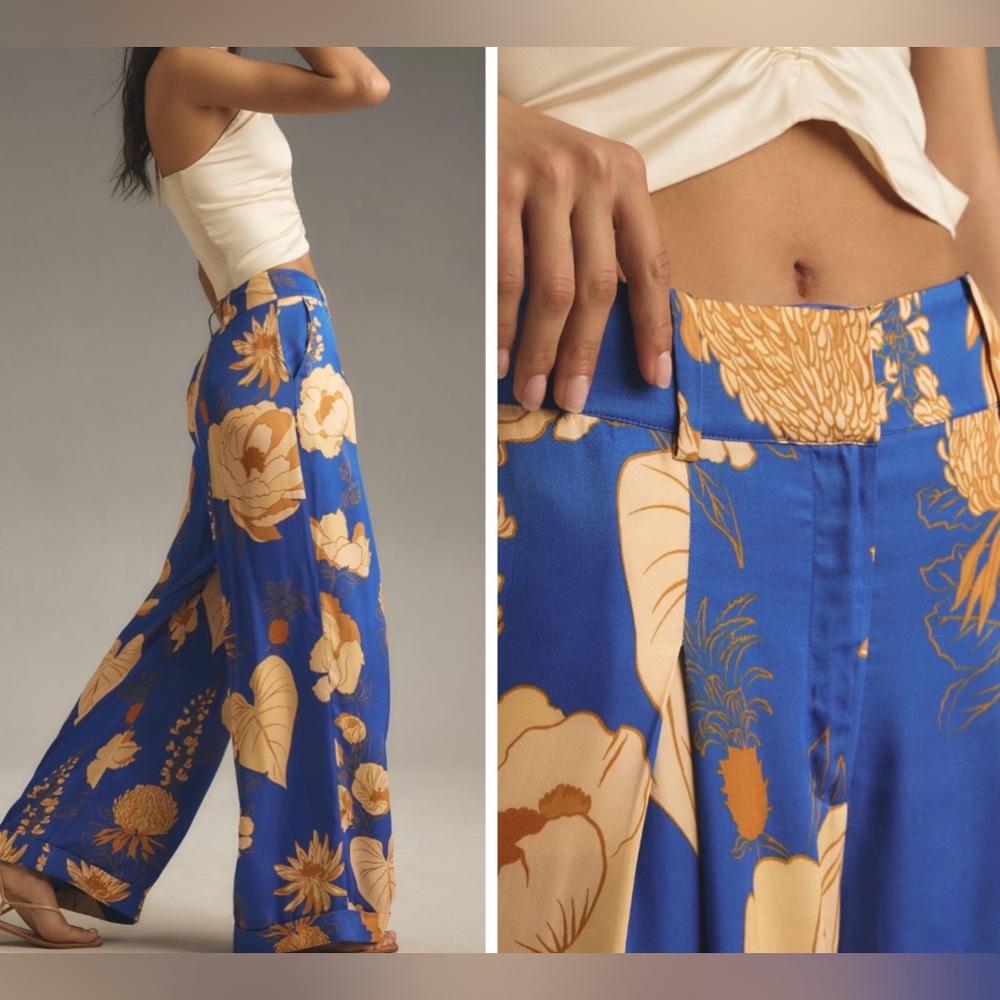 Farm Rio Printed Floral Wide-Leg Pants, Size L